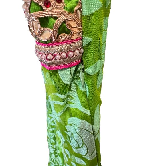 Karishma Women's Green Short Sleeve Round Neck Embellished Fit & Flare Dress S - Picture 9 of 16